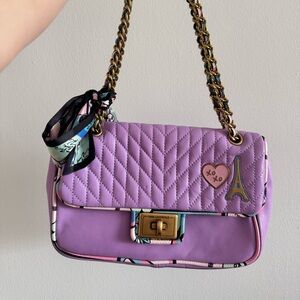 Karl Lagerfeld Purple and Gold Quilted Shoulder Bag